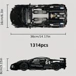 1288 pieces limited edition black supercar building block set
