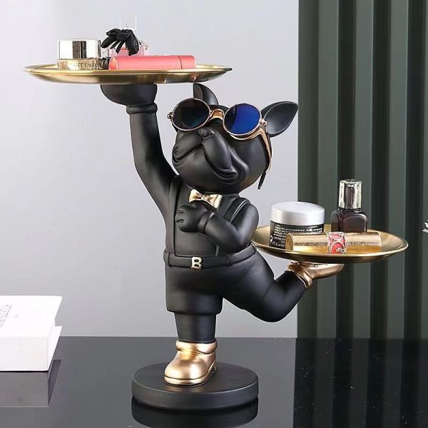 Bulldog statue, double layered gold tray decoration for bulls