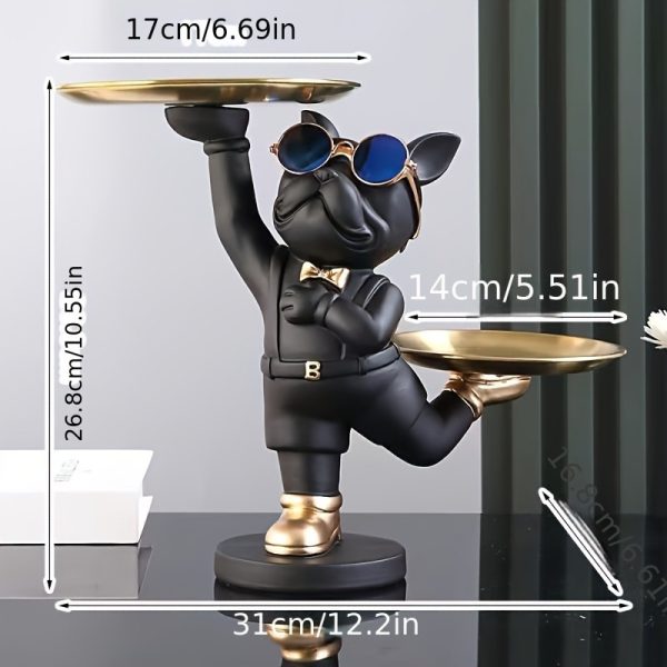 Bulldog statue, double layered gold tray decoration for bulls
