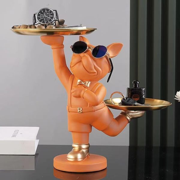 Bulldog statue, double layered gold tray decoration for bulls