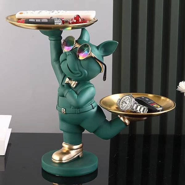 Bulldog statue, double layered gold tray decoration for bulls