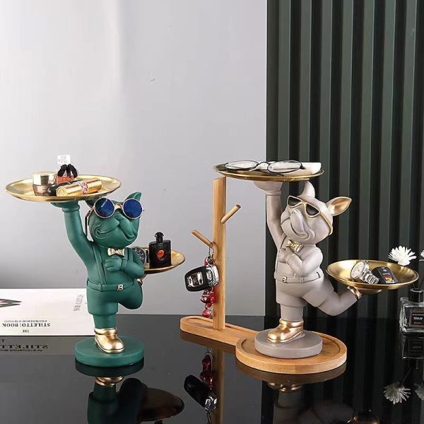 Bulldog statue, double layered gold tray decoration for bulls