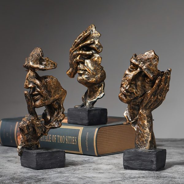Abstract Facial Sculpture -3-Piece Resin Art Home Decoration Set